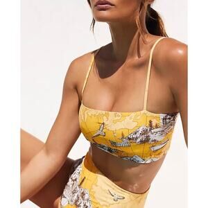 Agua Bendita Swimwear Bikini Set Yellow Handembroidered Top and Bottom size S